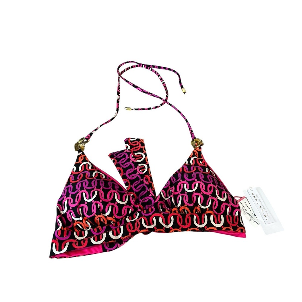 Trina Turk Size 8 Echo Chain Halter Bikini Top Multi New